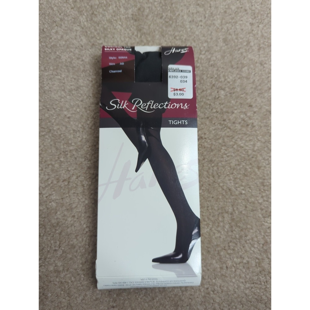 Hanes Silk Reflections Control Top Opaque Tights Charcoal Size AB